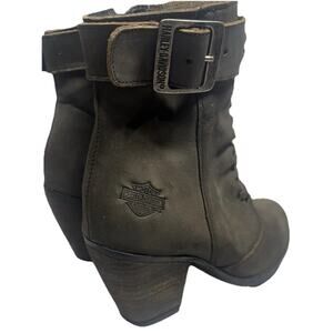 Harley-Davidson Calkins Boots Brown Leather Heeled Ankle Zip 7.5M GUC